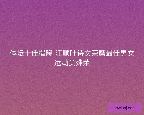 体坛十佳揭晓 汪顺叶诗文荣膺最佳男女运动员殊荣